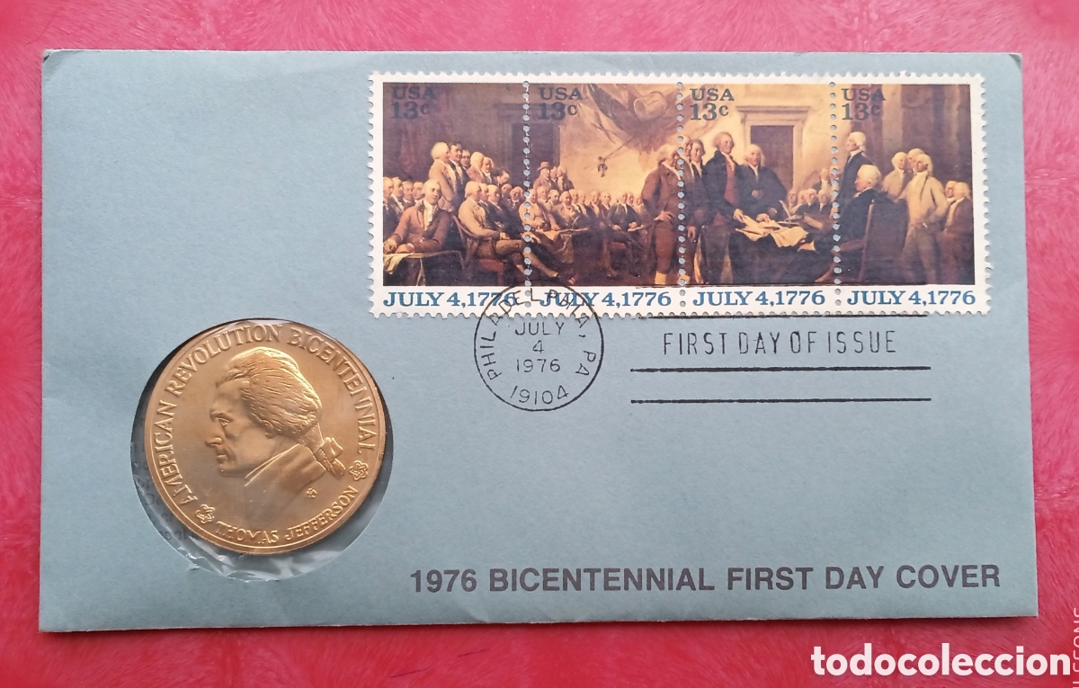 Trofeos y medallas: Medalla 1976 Bicentenario First Day Cover - Foto 1