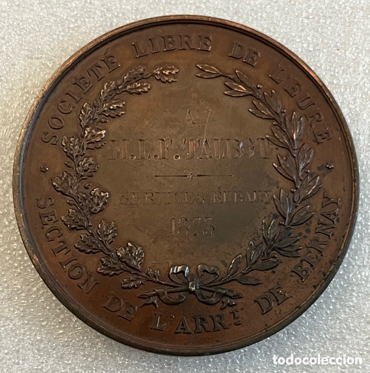 Trofeos y medallas: Medalla de cobre 1873 Soci&eacute;t&eacute; Libre De L&rsquo;Eure - Foto 5