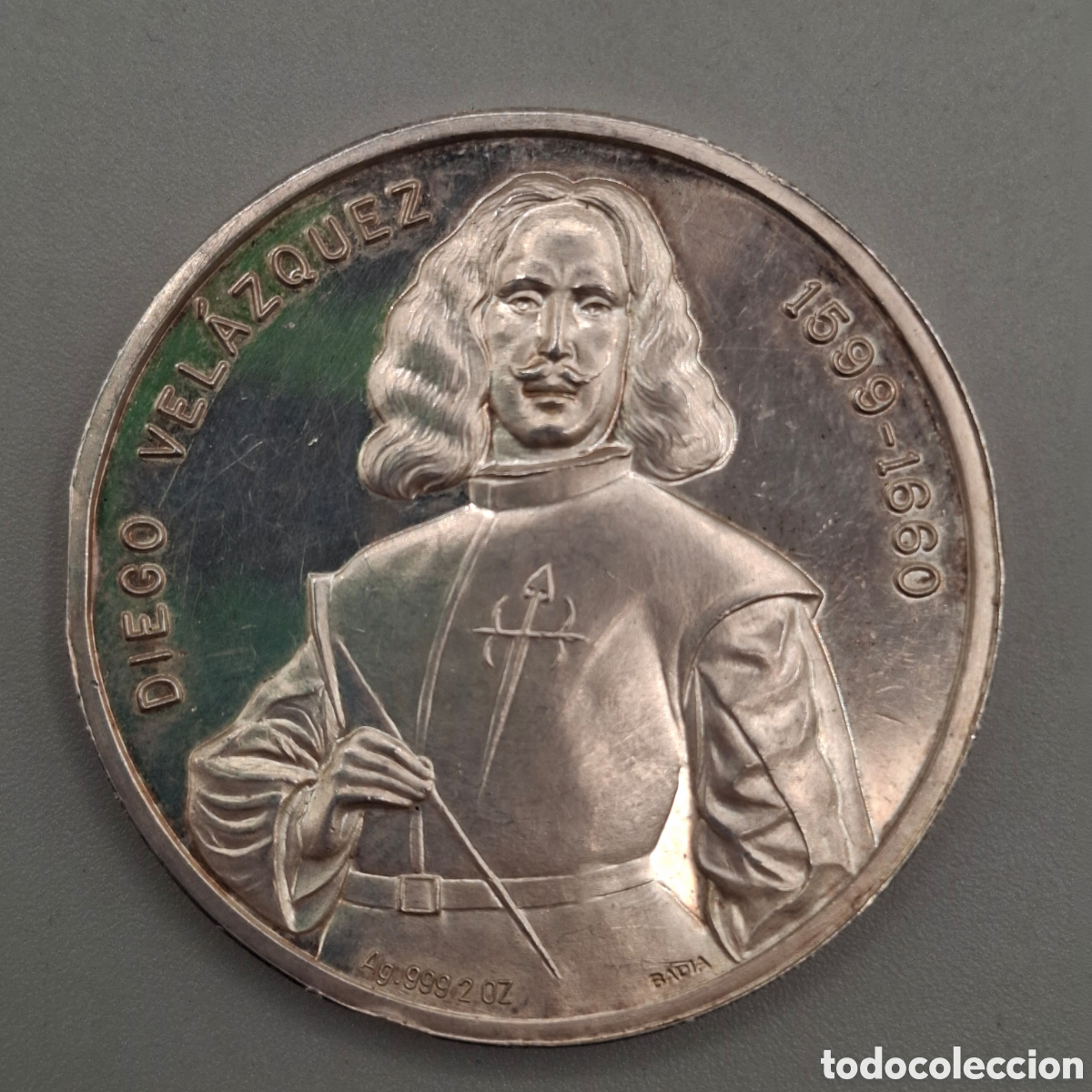 Trofeos y medallas: MEDALLA CONMEMORATIVA DEDICADA A DIEGO VELAZQUEZ. ACU&Ntilde;ADA POR BADIA. PLATA 999. Peso 62,20gr