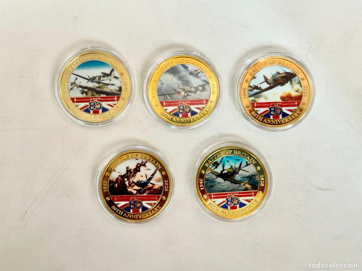 Trofeos y medallas: 5 TOKEN MEDALLA COLECCI&Oacute;N-BATTEL OF BRITAIN-1940/2020-MONEDA CONMEMORATIVA