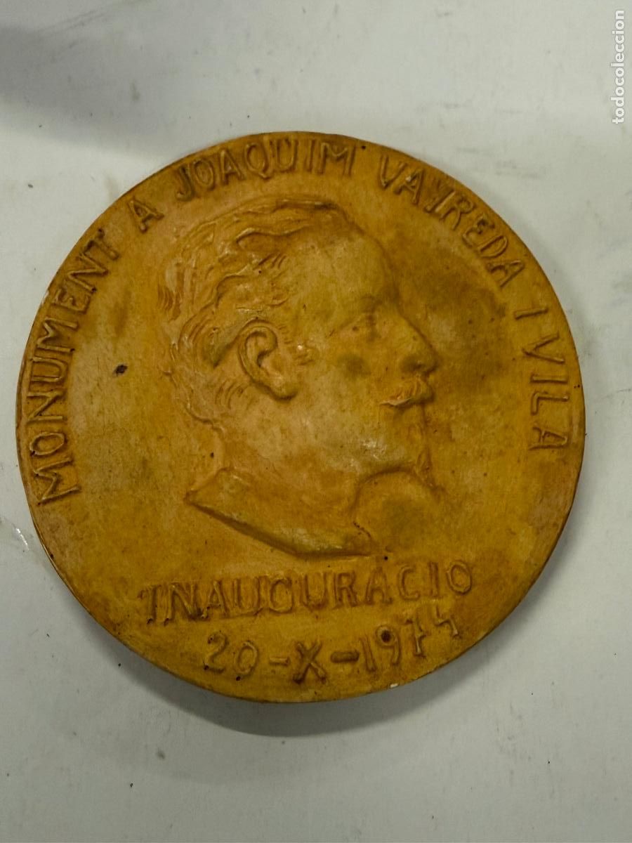 Trofeos y medallas: Extraordinario Original de medallon en madera para molde de bronce M.Traite Olot, Joaquim Vayreda