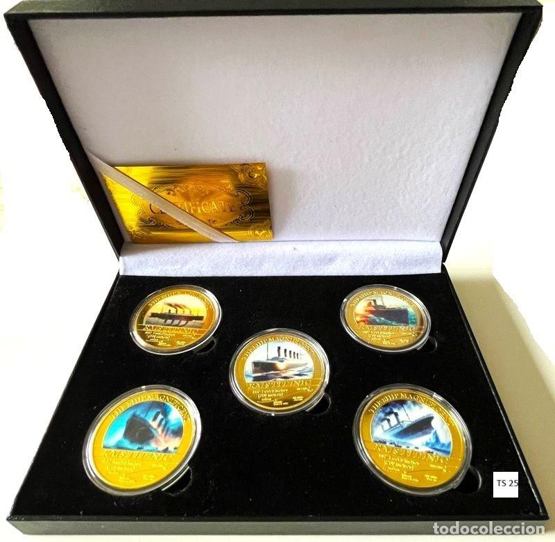 Trofeos y medallas: SET DE 5 TOKENS CONMEMORATIVOS DEL MAGN&Iacute;FICO BARCO TITANIC. COLECCI&Oacute;N DE SOUVENIRS (TS 25)