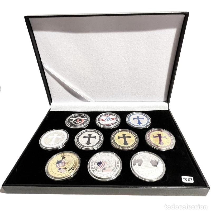 Trofeos y medallas: 10 TOKENS CONMEMORATIVOS ORDEN MAS&Oacute;NICA, CABALLEROS TEMPLARIOS Y BANDERA BETSY ROSS. SOUVENIRS (TS07