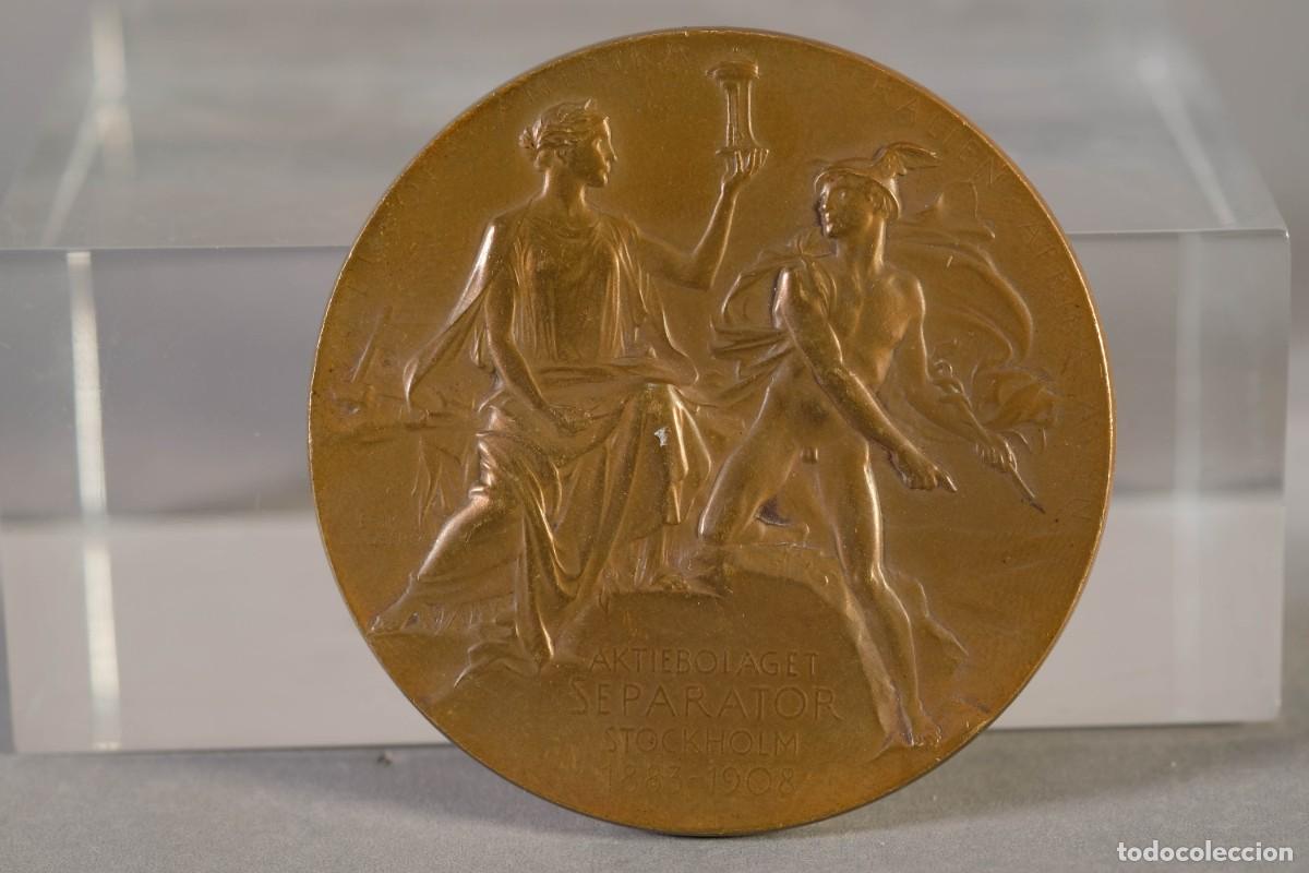 Trofeos y medallas: MEDALLA CONMEMORATIVA EN BRONCE DE GUSTAF DE LAVAL Y JOHN BERNSTROM, 1908. - Foto 2