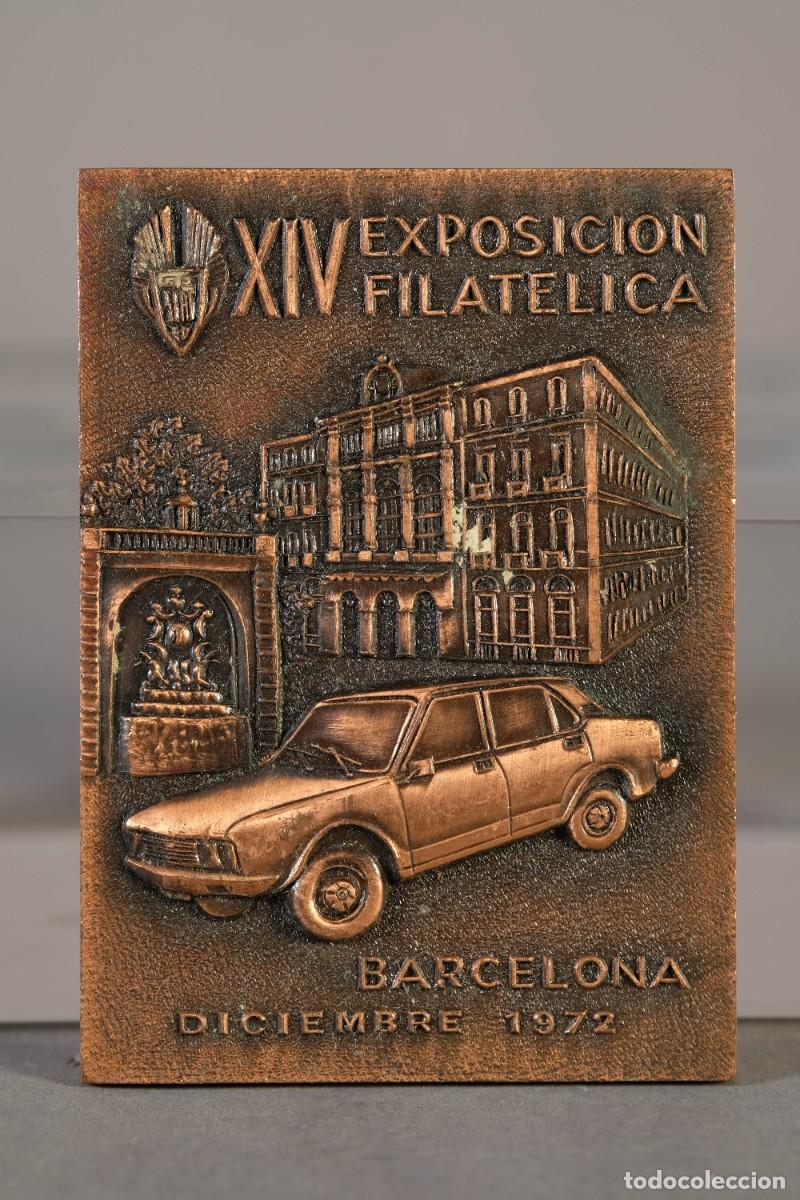 Trofeos y medallas: PLACA EN COBRE XIV EXPOSICION FILATELICA BARCELONA 1972