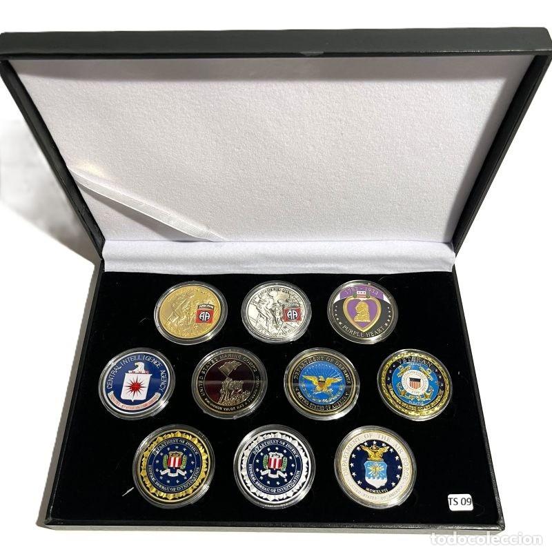Trofeos y medallas: SET 10 TOKENS CONMEMORATIVOS FUERZAS ARMADAS Y SERVICIOS FEDERALES DE EUA. COLECCI&Oacute;N SOUVENIRS (TS09