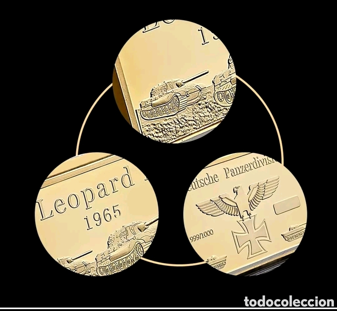 Trofeos y medallas: Lingote Tanque Alem&aacute;n Leopard I 1965 Oro 24K - Foto 3