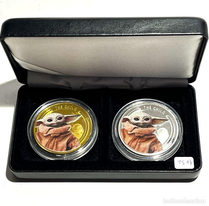 Trofeos y medallas: SET DE 2 MONEDAS MANDALORIANAS DE GROGU, CONMEMORATIVAS DEL MANDALORIANO, EL NI&Ntilde;O (TS 17)