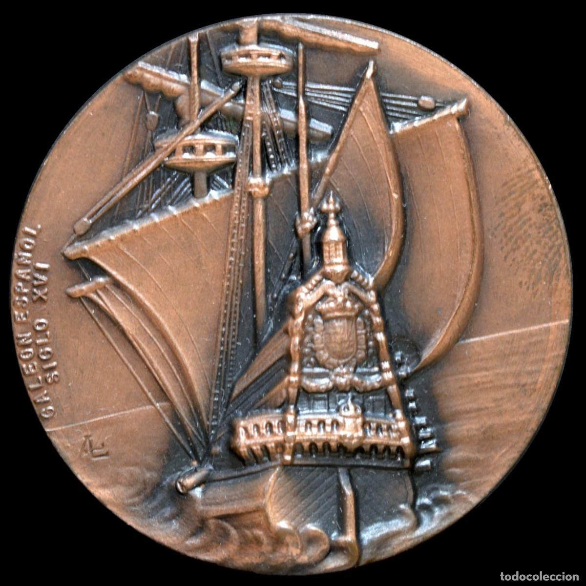 Trofeos y medallas: MEDALLA EN BRONCE BARCO GALE&Oacute;N ESPA&Ntilde;OL SIGLO XVI SAL&Oacute;N N&Aacute;UTICO BARCELONA 1967