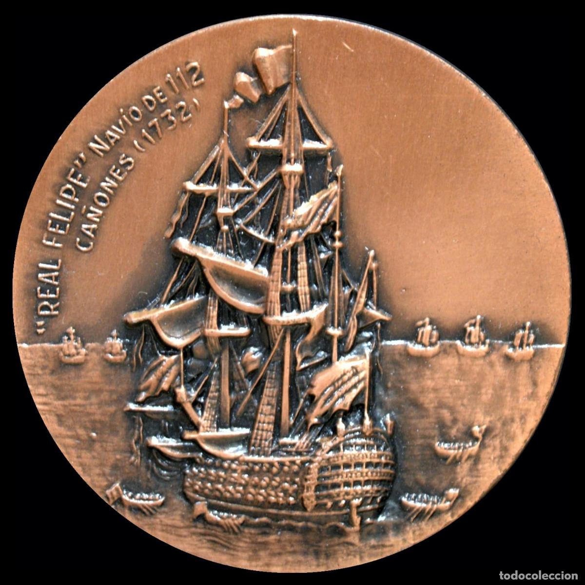 Trofeos y medallas: MEDALLA EN BRONCE BARCO REAL FELIPE 1732 SAL&Oacute;N N&Aacute;UTICO DE BARCELONA 1972