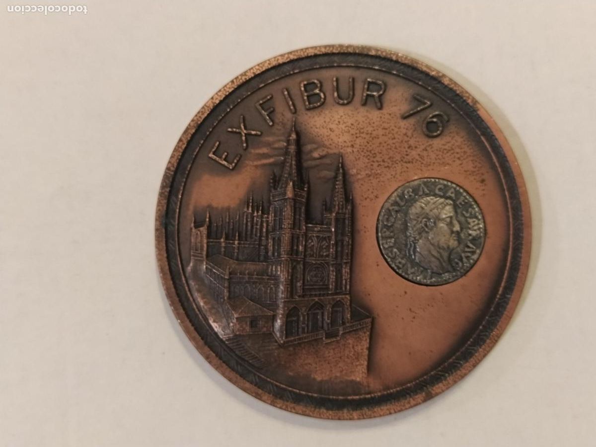 Trofeos y medallas: MEDALLA EXFIBUR 76 - CIRCULO FILATELICO Y NUMISMATICO - BURGOS - BODAS DE PLATA -VER FOTOS