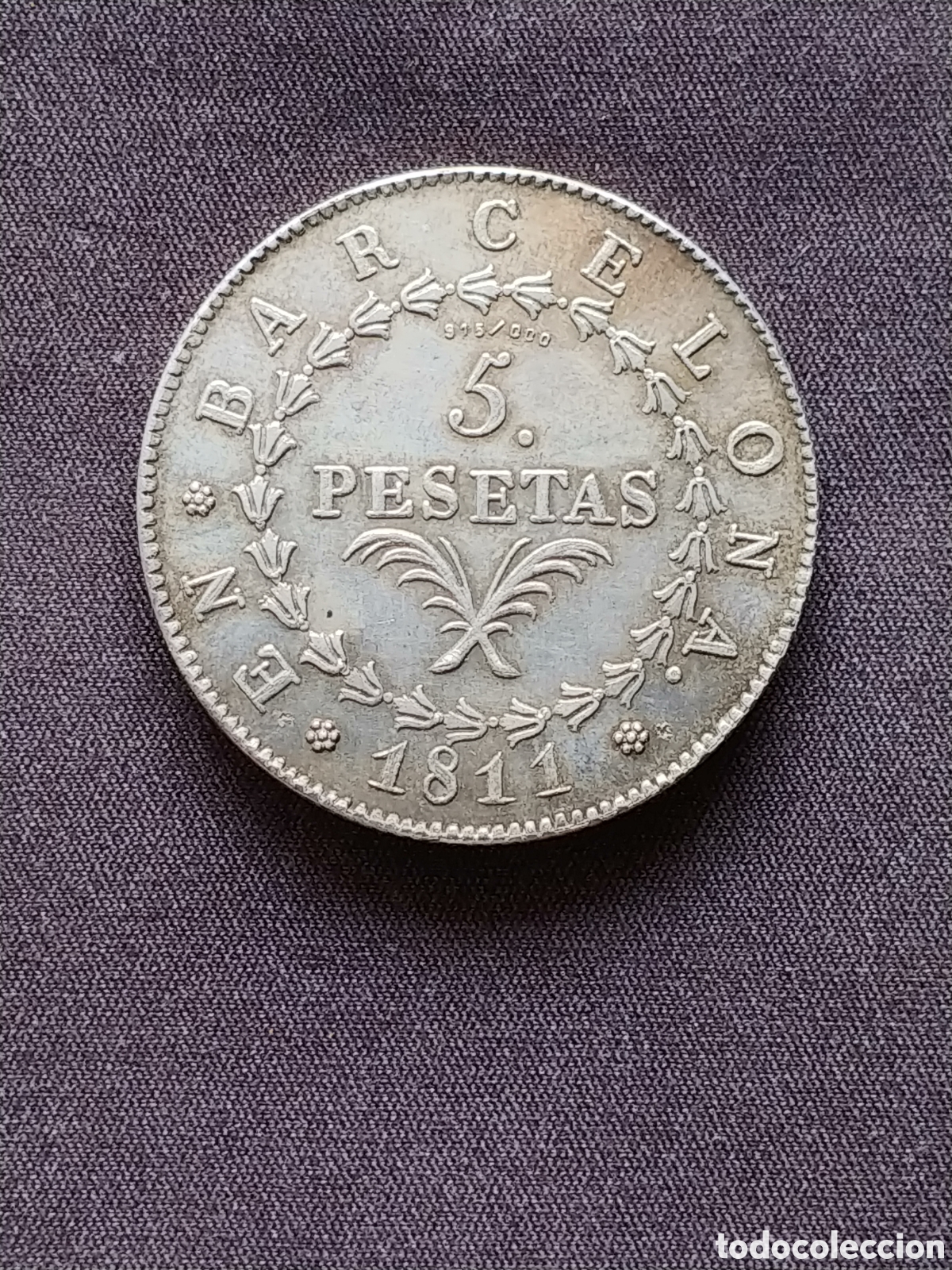 Trofeos y medallas: Espa&ntilde;a, medalla 1973, Barcelona 5 Pesetas 1811, plata .915 mls.