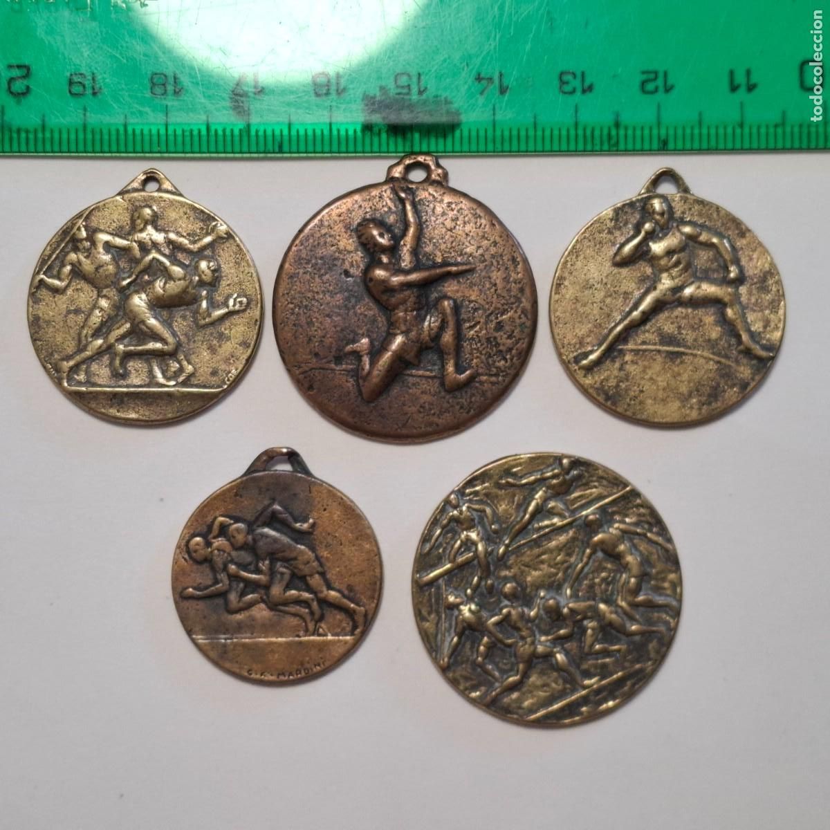 Trofeos y medallas: Lote de 5 antiguas medallas italianas de atletismo