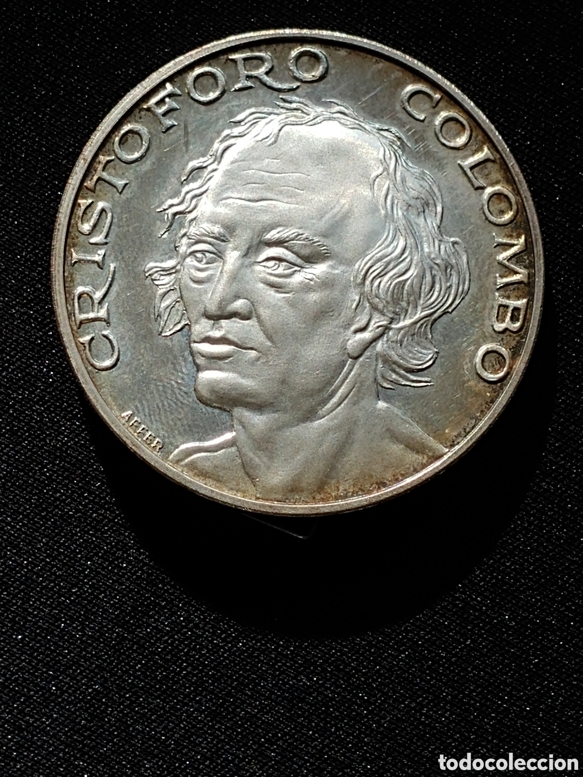 Trofeos y medallas: Italia, medalla de plata .925 mls., &rdquo;Cristoforo Colombo&rdquo;