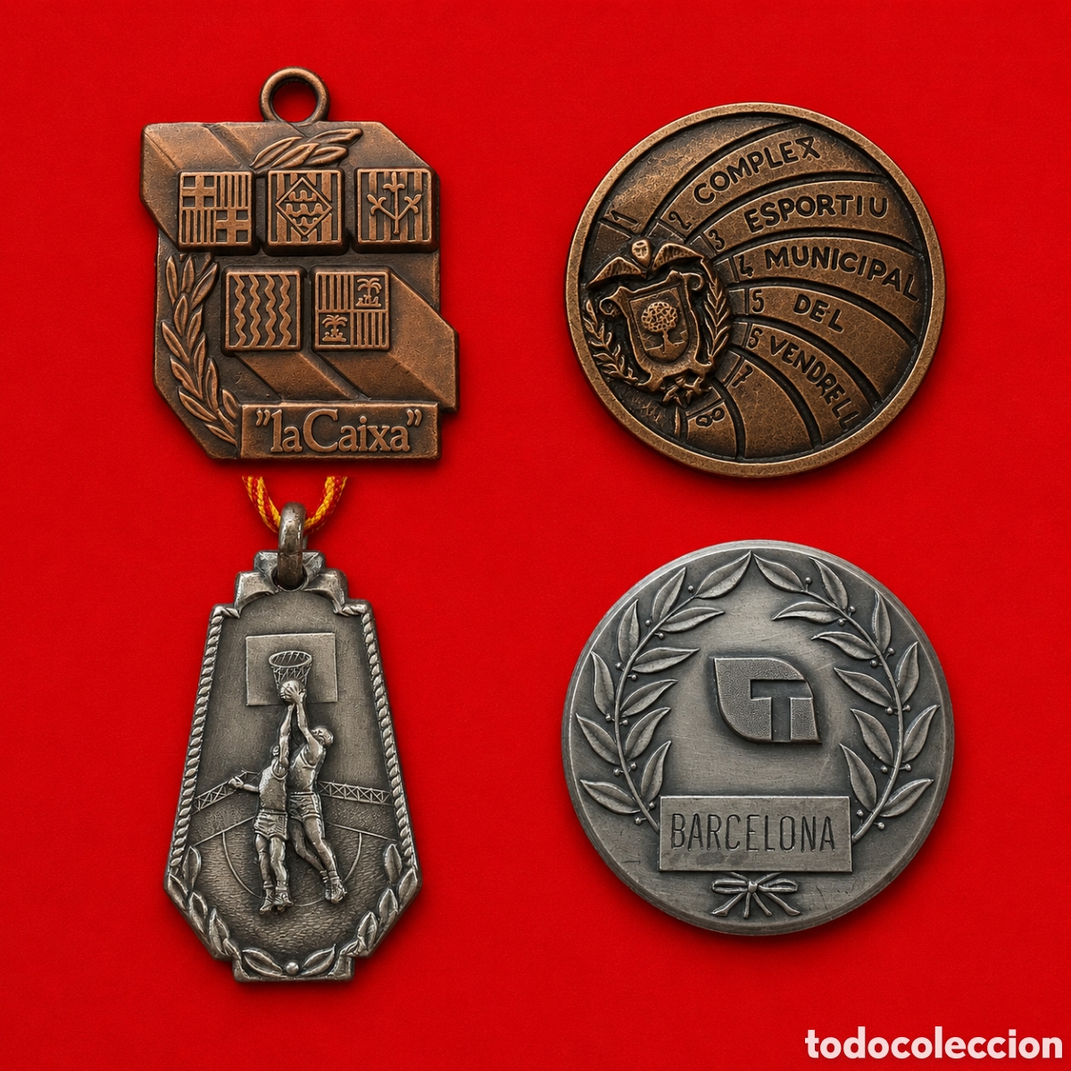 Trofeos y medallas: Lote, 4 Medallas, Tabacalera, Concurso de Escaparates, 1979, Participante, Publicidad, Conmemorativa