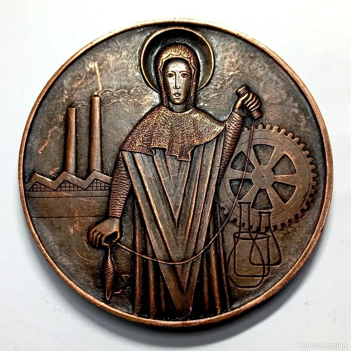 Trofeos y medallas: Medalla Bicentenario Industrializacion Espa&ntilde;a Barcelona 1967 Bronce 60mm 122g Escultura