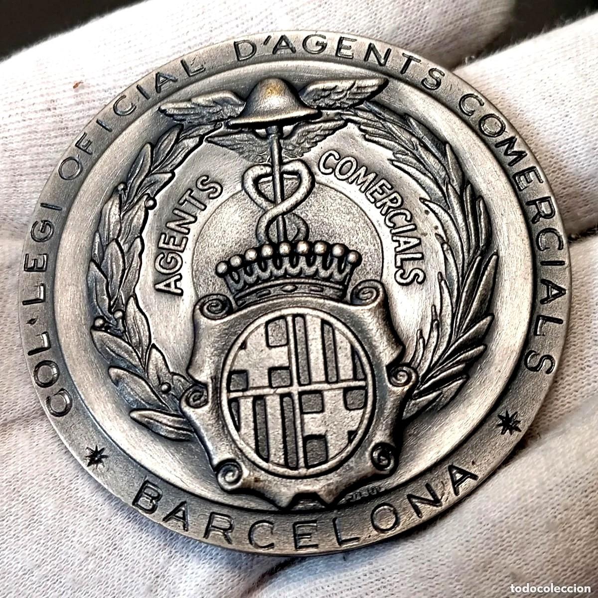 Trofeos y medallas: Medalla Colegio Agentes Comerciales Barcelona Caduceo Mercurio 1990 Metal Pesado 127g 60mm