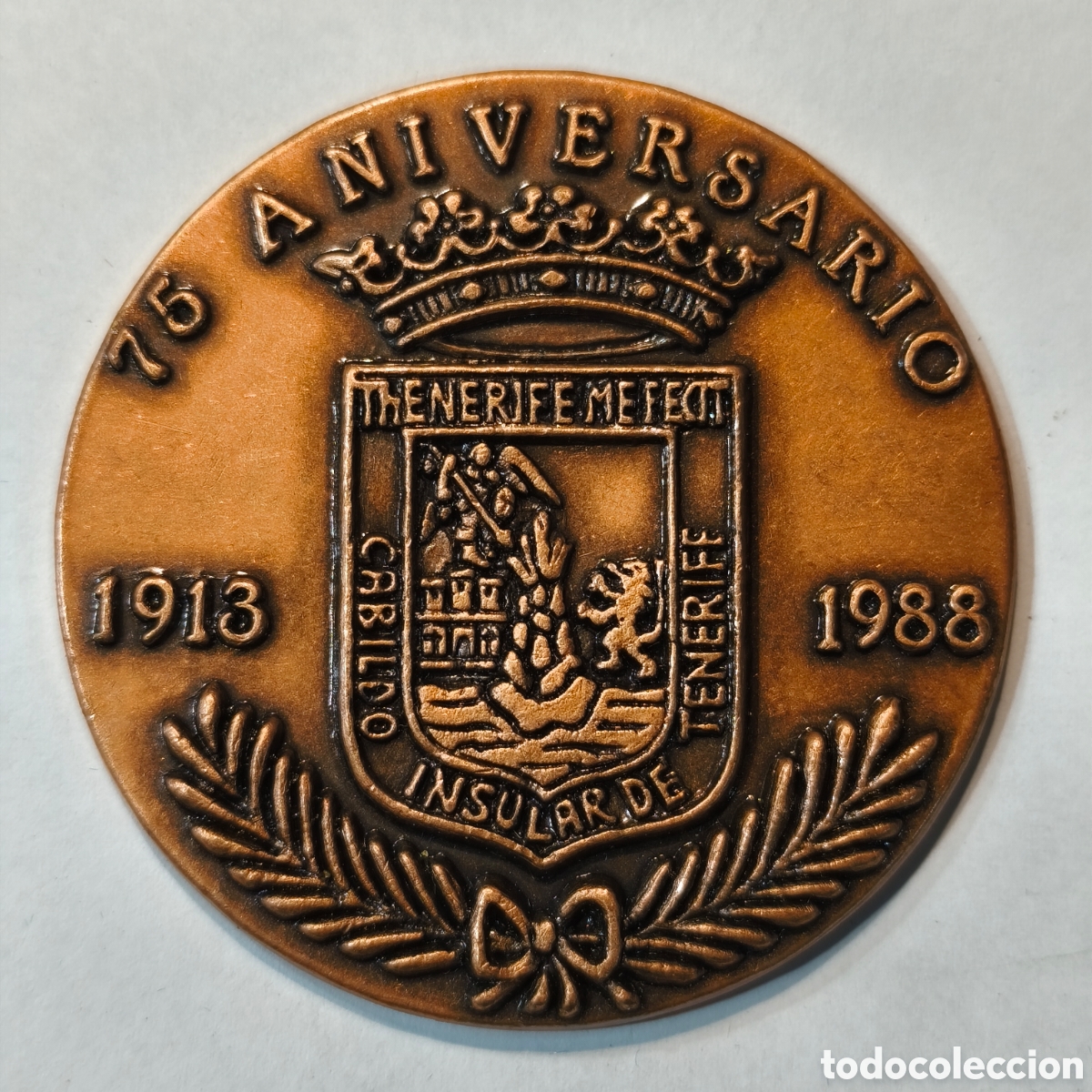Trofeos y medallas: MEDALLA CONMEMORATIVA 75 ANIVERSARIO 1913-1988. CABILDO INSULAR DE TENERIFE. CANARIAS.