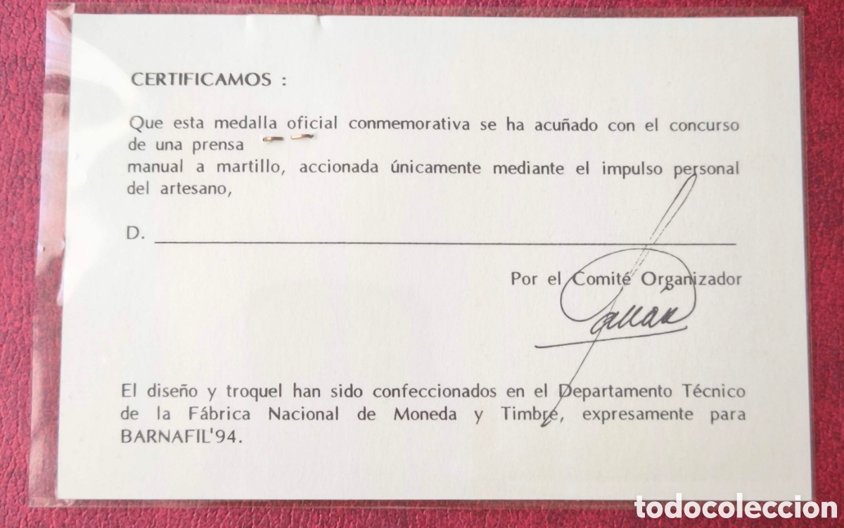 Trofeos y medallas: Espa&ntilde;a. 1994. Medalla Barnafil 94 - Foto 2