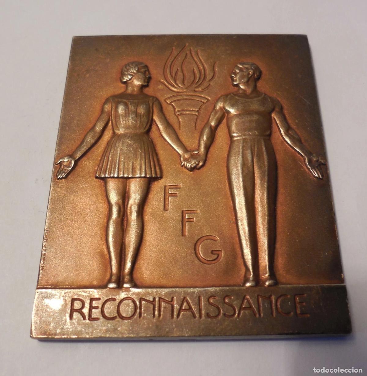 Trofeos y medallas: PLAQUE MEDAILLE BRONZE RECONNAISSANCE FFG SIGNEE JEAN VERNON