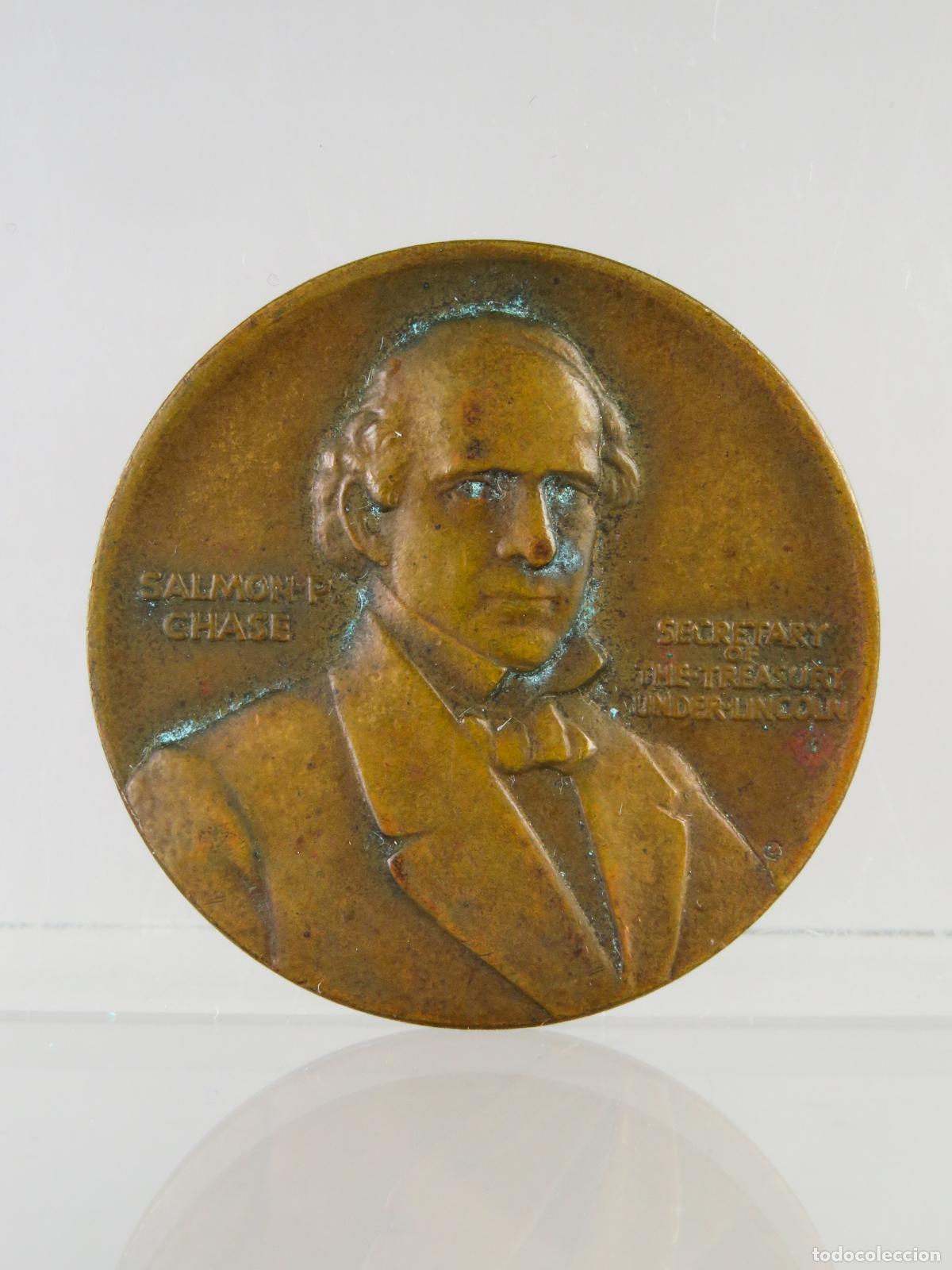 Trofeos y medallas: Medalla bronce conmemorativa Salmon P Chase Secretary under Lincoln token