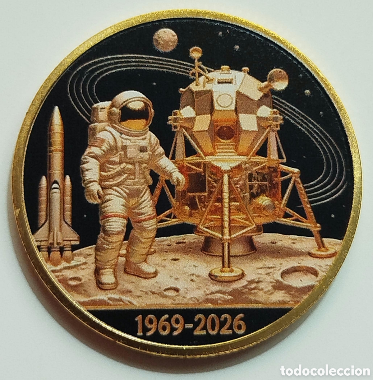 Trofeos y medallas: Moneda Conmemorativa Astronauta Traje Espacial - M&oacute;dulo Lunar - Foto 2