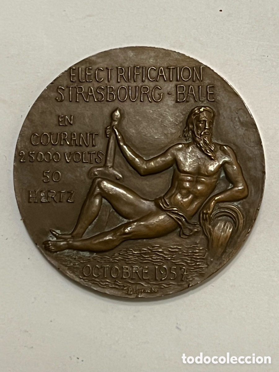Trofeos y medallas: MEDALLA FRANCIA. FERROCARRIL a la l&iacute;nea Estrasburgo-Basilea inaugurada por la SNCF en 1957, BELMONDO