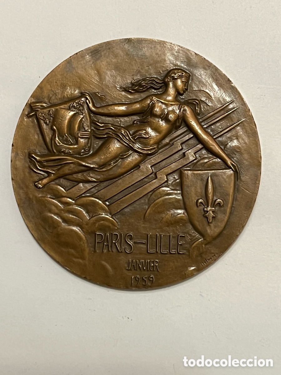 Trofeos y medallas: MEDALLA FRANCIA. FERROCARRIL Electrificaci&oacute;n de la l&iacute;nea SNCF Par&iacute;s - Lille (a.1959) BELMONDO