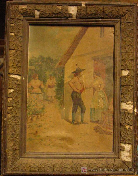 Otros objetos de arte: Cuadro con l&aacute;mina antigua muy gastada, 34 x 44 cms - Foto 1