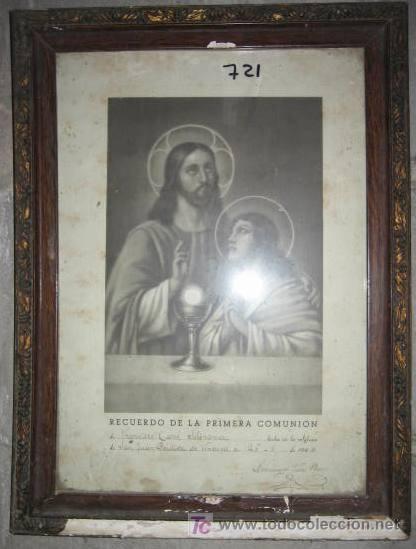 Otros objetos de arte: Cuadro recuerdo de la 1&ordf; comuni&oacute;n, a&ntilde;o 1940,  38 x 28 cms - Foto 1