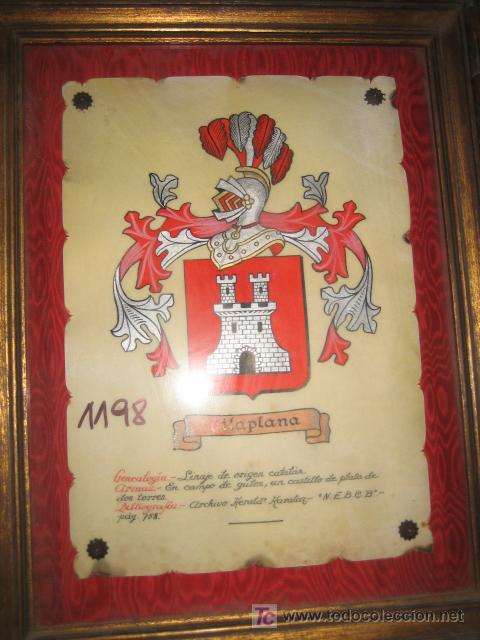 Otros objetos de arte: Cuadro con escudo de apellido VILAPLANA, 45 x 36 cms - Foto 1
