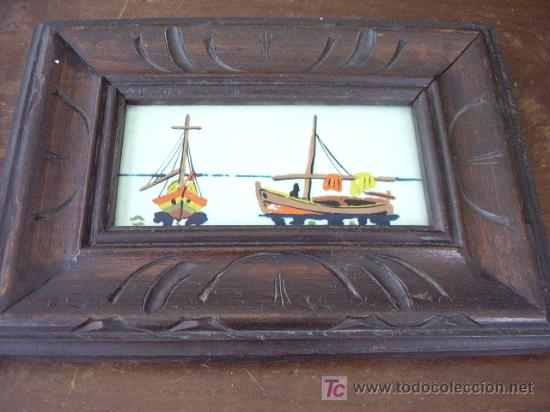 Otros objetos de arte: Azulejo pintado escena barcas de pesca enmarcado - Foto 5