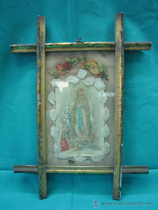 Otros objetos de arte: Cuadro antiguo Virgen de Lurdes - Foto 1