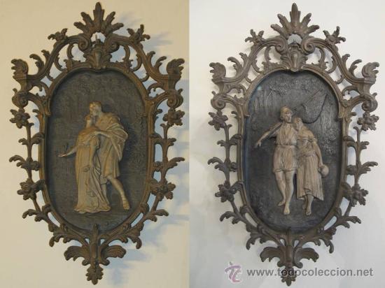 Otros objetos de arte: ANTIGUA PAREJA BRONCE Y CALAMINA - Foto 1