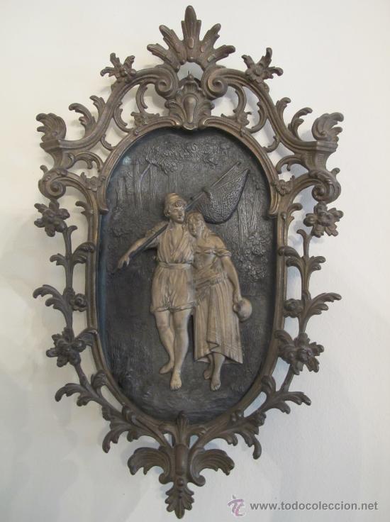 Otros objetos de arte: ANTIGUA PAREJA BRONCE Y CALAMINA - Foto 4