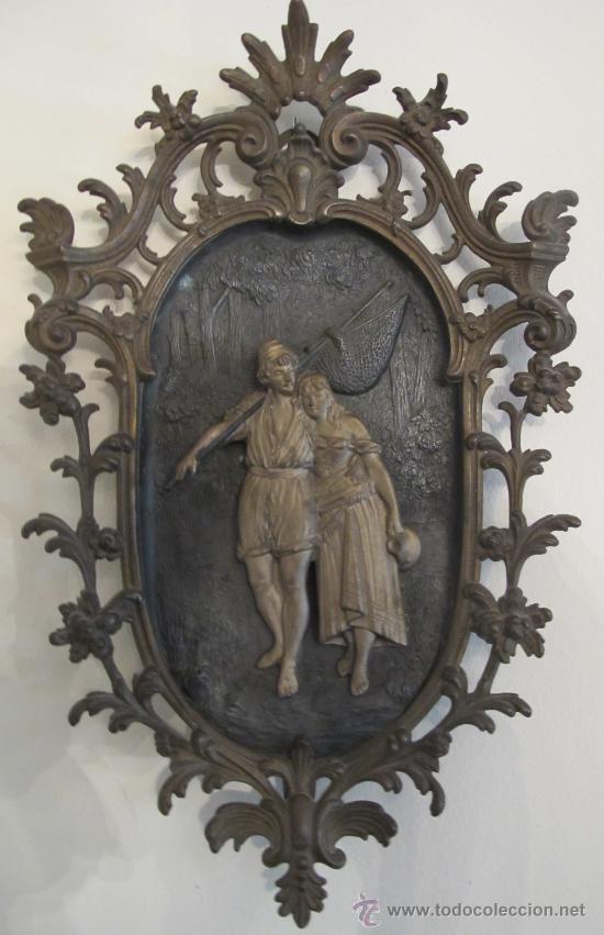 Otros objetos de arte: ANTIGUA PAREJA BRONCE Y CALAMINA - Foto 5