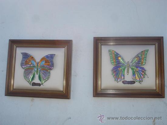 Otros objetos de arte: pareja de cuadro con mariposas otros materiales - Foto 1