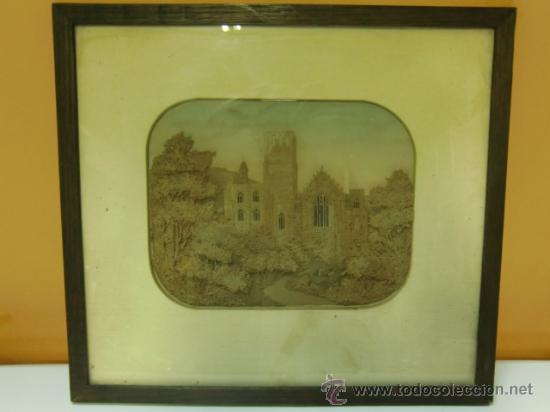 Otros objetos de arte: Cuadro abad&iacute;a inglesa en el campo. Corcho tallado - Foto 1