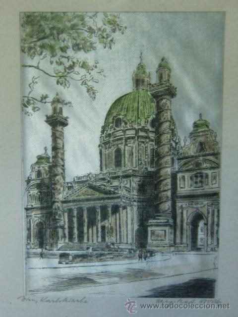 Otros objetos de arte: Cuadrito de iglesia sobre seda. Enmarcado - Foto 2