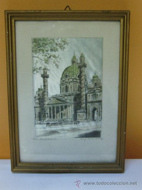 Otros objetos de arte: Cuadrito de iglesia sobre seda. Enmarcado - Foto 1