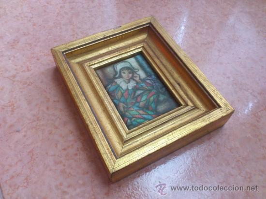 Otros objetos de arte: Cuadro de seda antiguo con marco de madera en oro