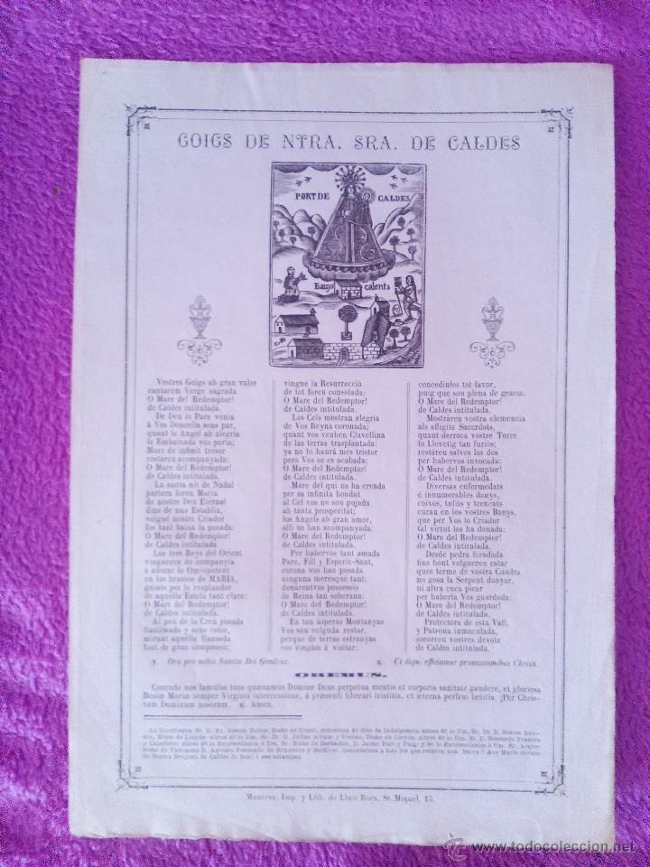 Otros objetos de arte: GOIG, GOIGS DE NTRA. SRA. DE CALDES 1870 - Foto 2