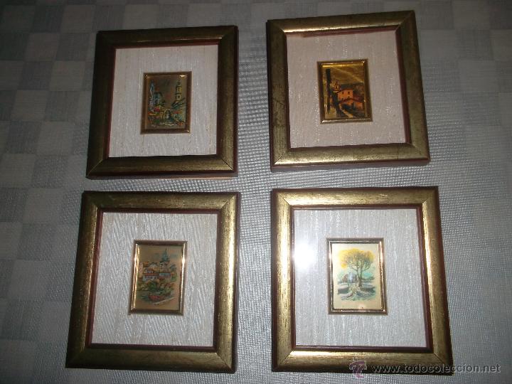 Otros objetos de arte: lote de 4 cuadros pintados con 23 k - Foto 1