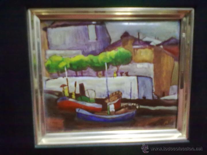 Otros objetos de arte: BARCOS DOS ESMALTES SOBRE COBRE PUERTO - Foto 3