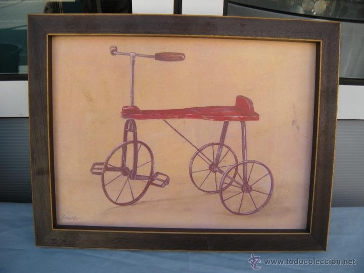 Otros objetos de arte: GRACIOSA L&Aacute;MINA DE TRICICLO ENMARCADA - Foto 1