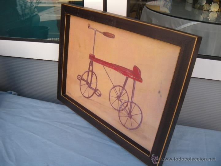 Otros objetos de arte: GRACIOSA L&Aacute;MINA DE TRICICLO ENMARCADA - Foto 5