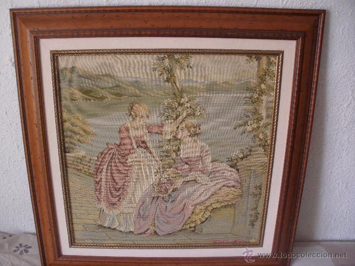 Otros Objetos de Arte: CUADRO TAPIZ VINTAGE MUJERES Y FLORES ESTILO ROM&Aacute;NTICO