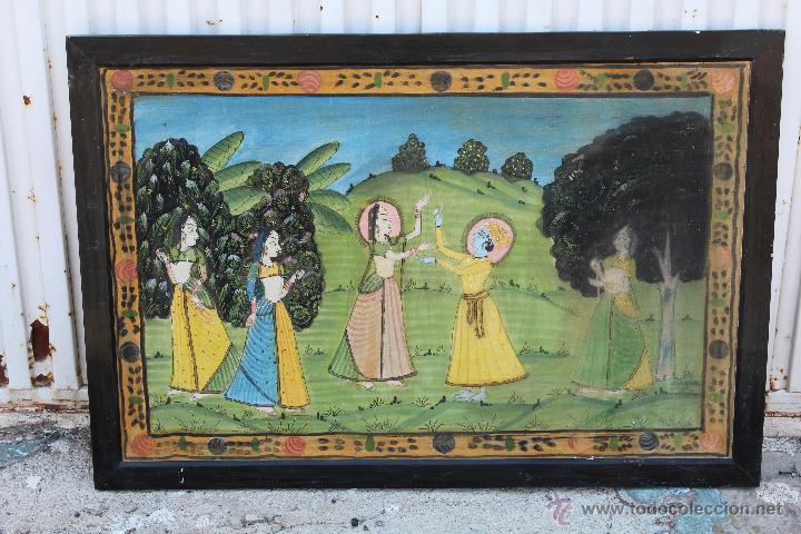 Otros objetos de arte: CUADRO HINDU DE SEDA PINTADO A MANO - Foto 1