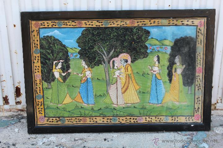 Otros objetos de arte: CUADRO HINDU DE SEDA PINTADO A MANO - Foto 3