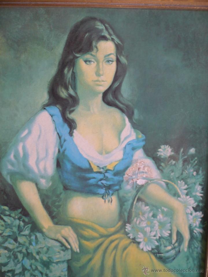Otros objetos de arte: CUADRO DE MUJER SENTADA CON CANASTO CON CA&Ntilde;A COLOR ORO. - Foto 3